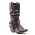 Women s Tall Ruched Western Chunky Heel Pull On Cowboy Cowgirl Dress Boots Fashion