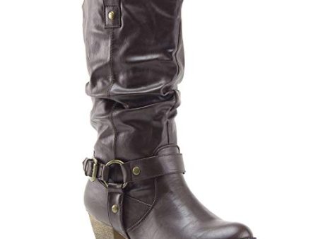 Women s Tall Ruched Western Chunky Heel Pull On Cowboy Cowgirl Dress Boots Fashion