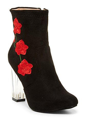 Women s Clarity-7 Designer Floral Print Clear Lucite Heel Tall Ankle Boots Supply