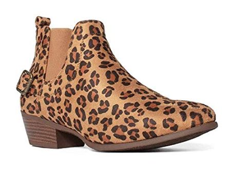 Women s Rider Ankle High Chunky Stack Block Heel Leopard Print Booties Dress Boots For Cheap