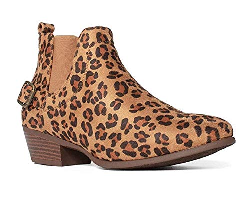 Women s Rider Ankle High Chunky Stack Block Heel Leopard Print Booties Dress Boots For Cheap