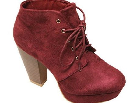 Women s Goldie-21 Almond Toe Platform Chunky Heel Lace Up Booties Supply