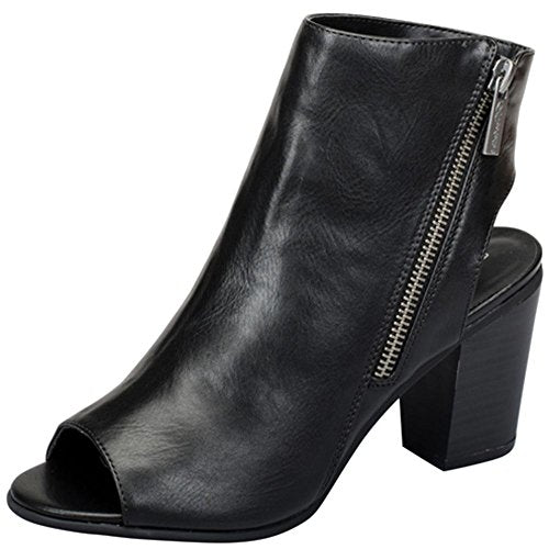 Women s Reanna-11 Open Back Asymmetrical Zipper Peep Toe Bootie Online Hot Sale