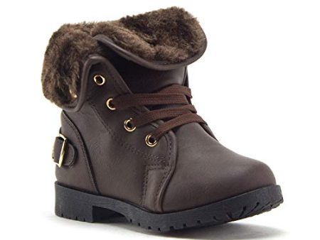 Little Girls Faux Fur Lined Military Style Combat Ankle High Chukka Boots Cheap