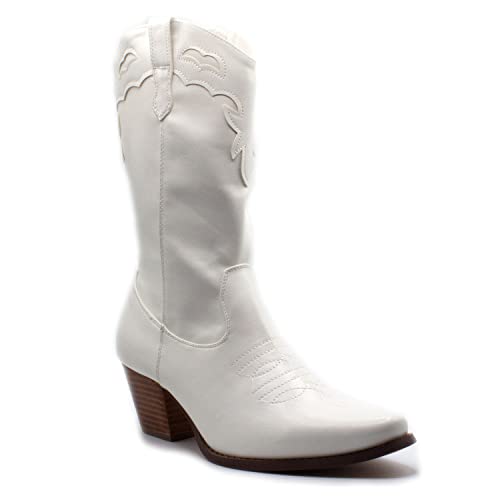 Western Cowboy Boots for Women - Calf High Tall Cowgirl Boot, Low Chunky Heel Botas Fashion