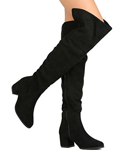 Women s Becky-02 Faux Suede Over The Knee Thigh High Chunky Heel Dress Boot For Sale