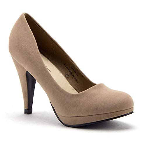 Women s Aston-12 Classic Round Toe Slip On Nude Suede Pumps Heels Dress Shoes Hot on Sale