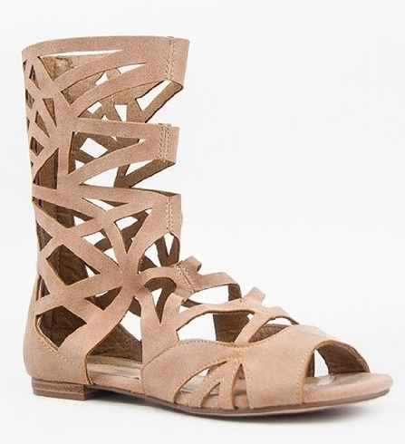 Women s Breckelles Caged Gladiator Calf High Sandals Solo-04 Cheap