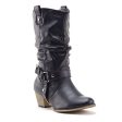 Women s Tall Ruched Western Chunky Heel Pull On Cowboy Cowgirl Dress Boots Fashion