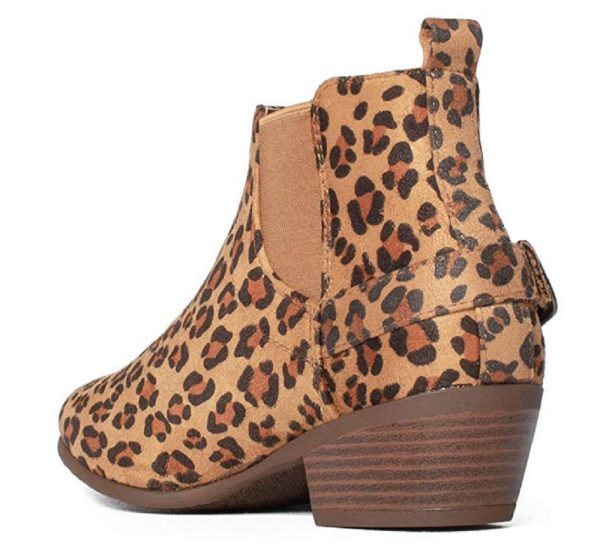 Women s Rider Ankle High Chunky Stack Block Heel Leopard Print Booties Dress Boots For Cheap