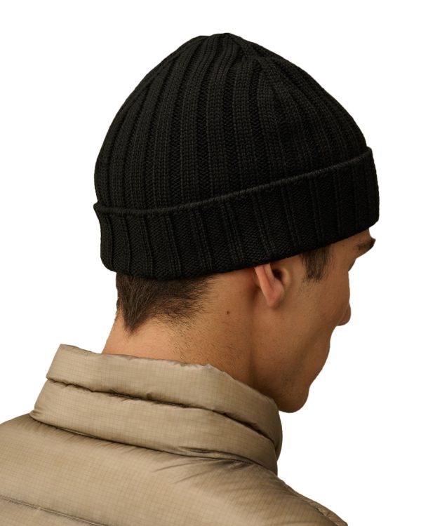 CP Company Extra Fine Merino Wool Logo Beanie Black For Sale