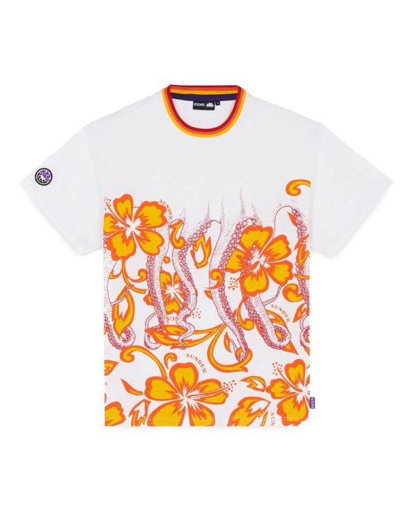 T-Shirt Sundek x Octopus Hibiscus White For Cheap