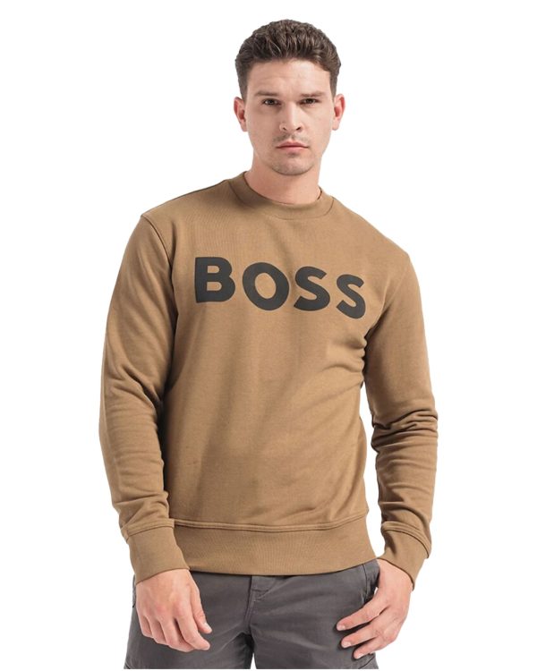 Felpa Uomo Boss Big Logo Marrone Online Sale