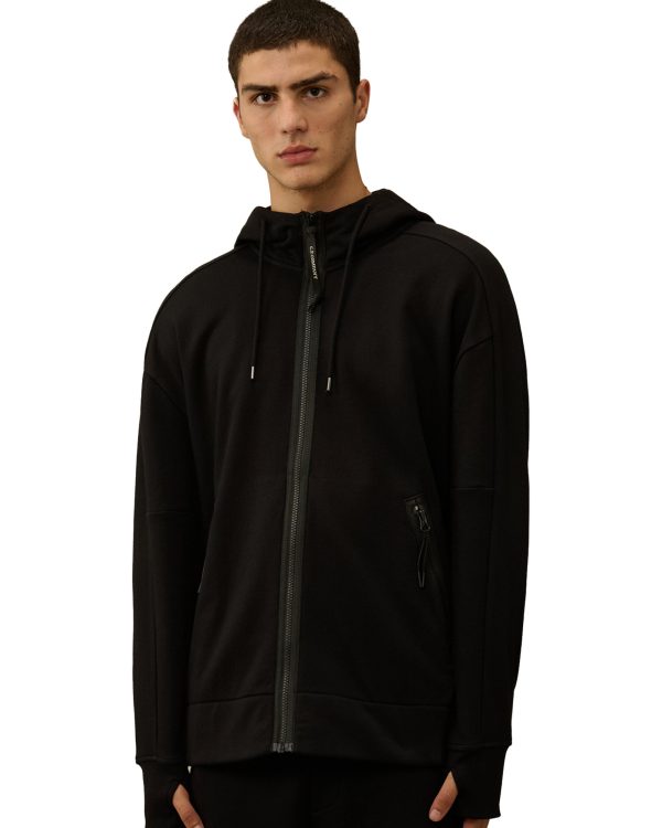 CP Company Diagonal Raised Fleece Goggle Zipped Hooded Sweatshirt Black Supply