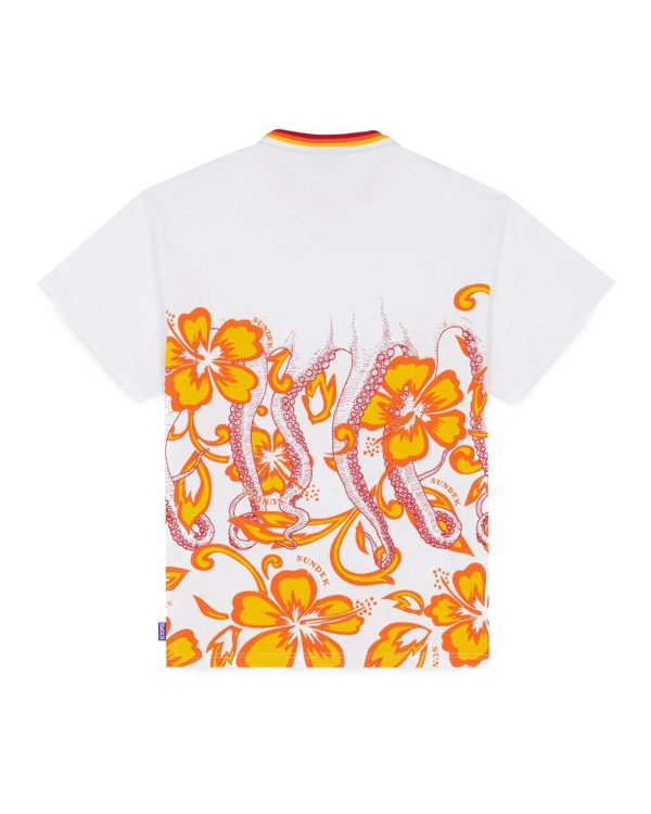 T-Shirt Sundek x Octopus Hibiscus White For Cheap