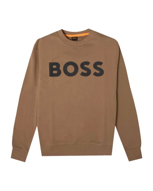 Felpa Uomo Boss Big Logo Marrone Online Sale