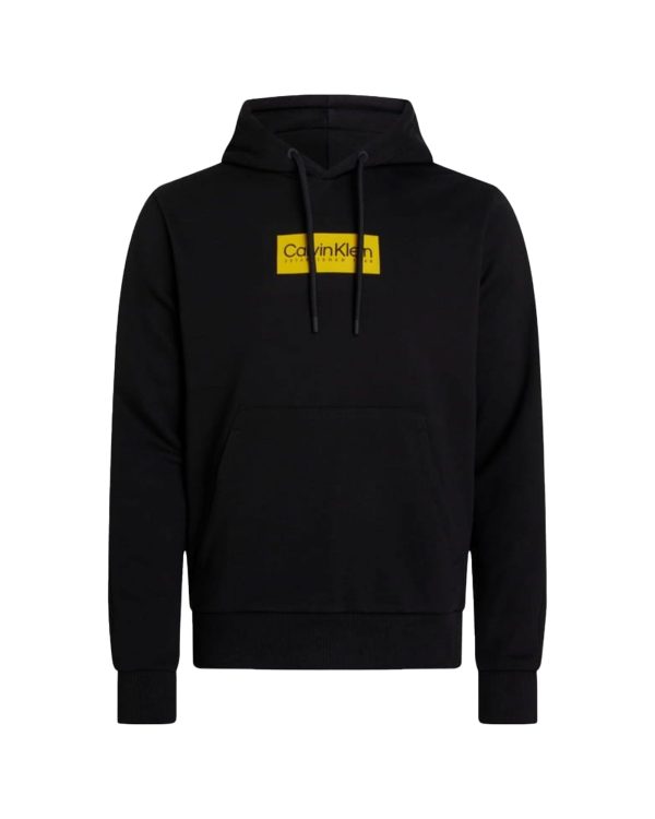 Felpa Uomo Calvin Klein Raised Rubber Logo Hoodie Nero Cheap