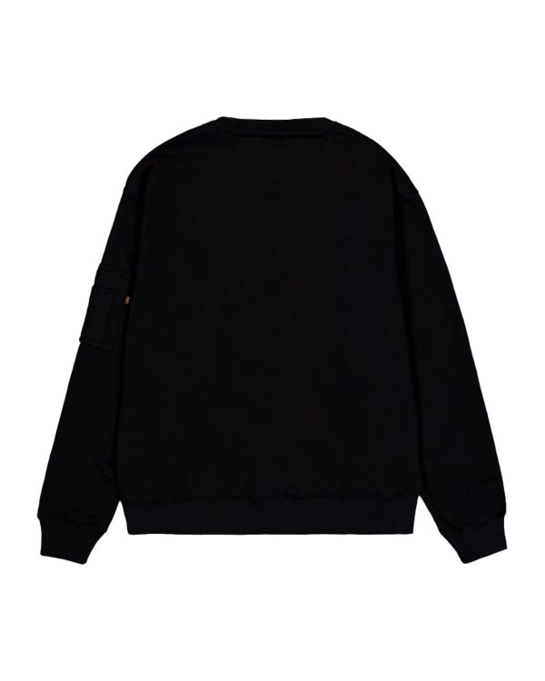 Felpa Uomo Alpha Industries Satin Logo Sweater Nero For Discount