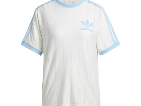 T-Shirt Donna Adidas 3 Stripe Tee Bianco Celeste Sale