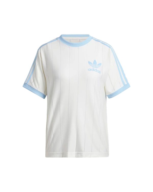 T-Shirt Donna Adidas 3 Stripe Tee Bianco Celeste Sale