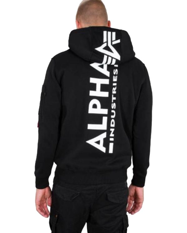 Felpa Uomo Alpha Industries Back Print Zip Hoody Nero Discount