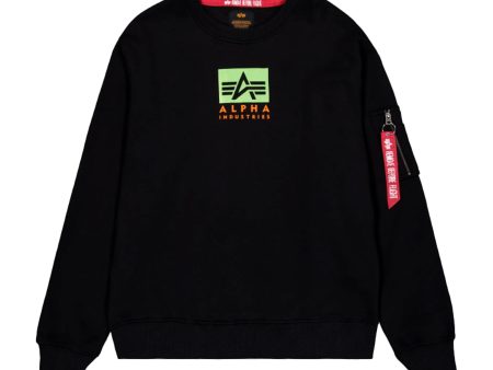 Felpa Uomo Alpha Industries Satin Logo Sweater Nero For Discount