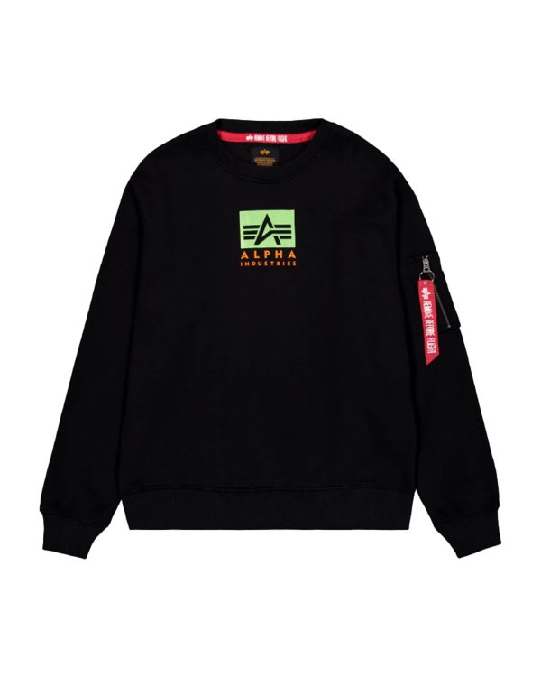 Felpa Uomo Alpha Industries Satin Logo Sweater Nero For Discount