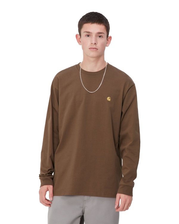 Carhartt Wip L-S Chase T-shirt Chocolate-Gold Hot on Sale