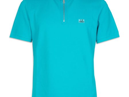 Polo Uomo CP Company Stretch Piquet Slim Zipped Polo Shirt Tile Blue Online Hot Sale