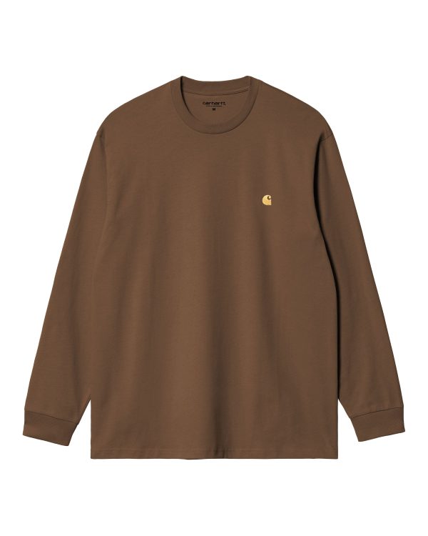 Carhartt Wip L-S Chase T-shirt Chocolate-Gold Hot on Sale