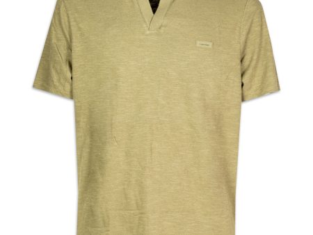 Polo Uomo Calvin Klein Cotton Linen Open Collar Polo Delta Green Online