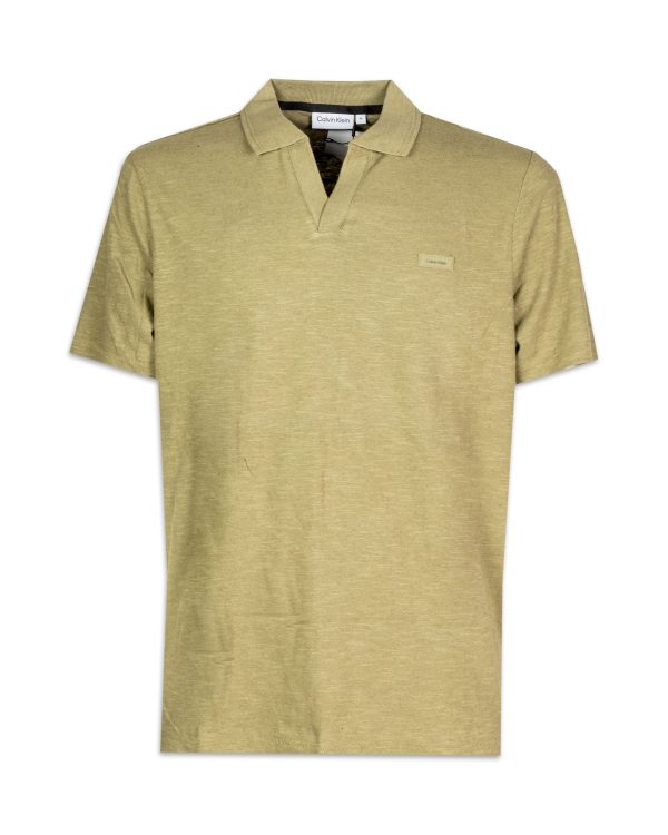 Polo Uomo Calvin Klein Cotton Linen Open Collar Polo Delta Green Online