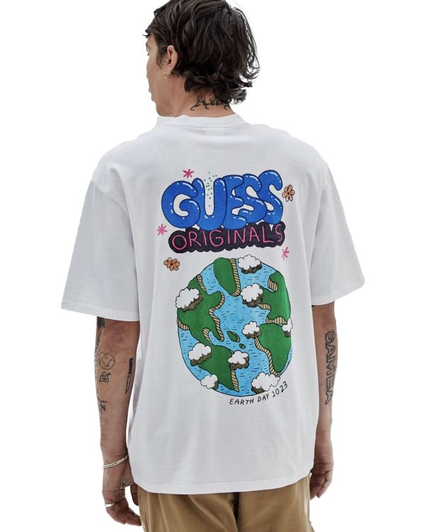 Guess Originals Earth Day Planet Tee Bianco For Discount