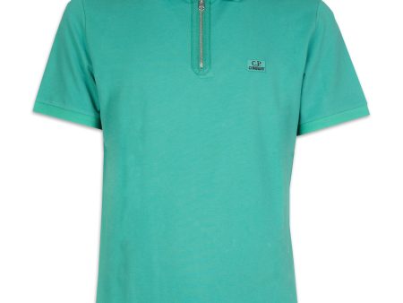 Polo Uomo CP Company Stretch Piquet Slim Zipped Polo Shirt Frosty Spruce Online now