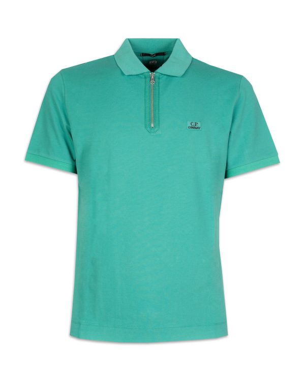 Polo Uomo CP Company Stretch Piquet Slim Zipped Polo Shirt Frosty Spruce Online now